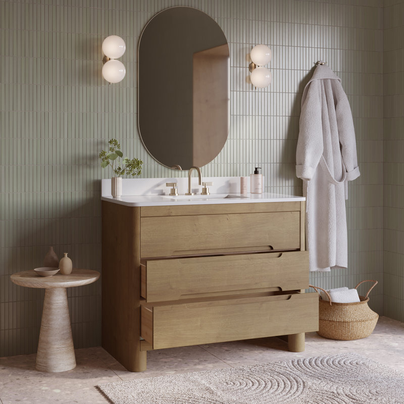 Oslo 42" Single Bathroom Vanity In Varnished Oak With White Quartz Countertop, 42"