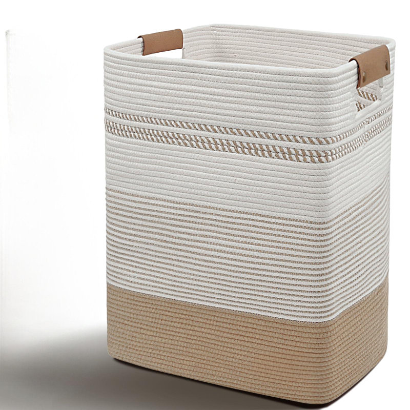 Panier à linge - Grand panier à linge 85L avec poignées en cuir, panier de rangement décoratif