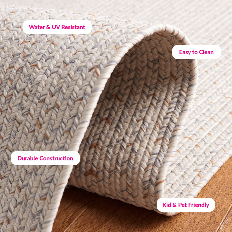 Tapis bleu foncé / ivoire tissé à la main Trombetta, Ivory/Light Grey, Carré 3 pi