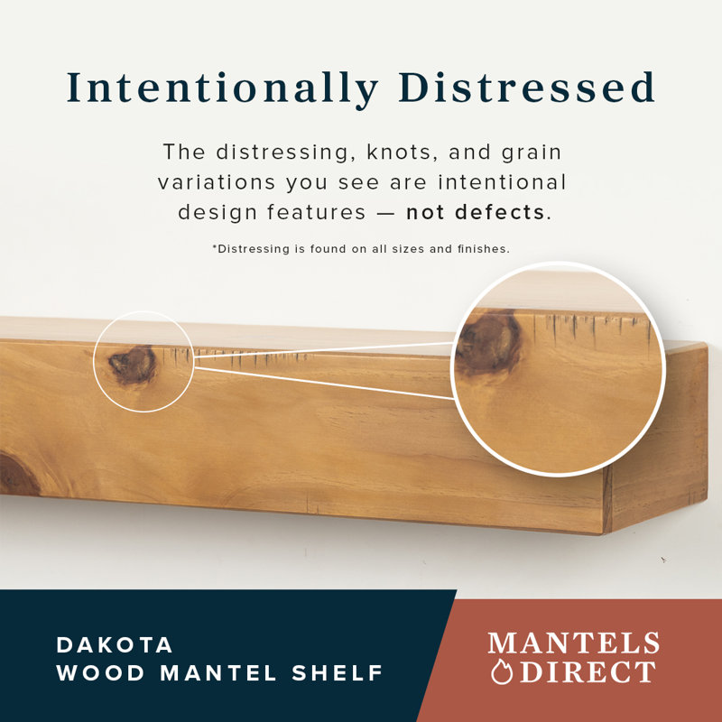 Dakota 60" Cinnamon Stain Floating Pine Wood Fireplace Mantel Shelf with Hand-Distressing - Mounting Hardware Included, 60"