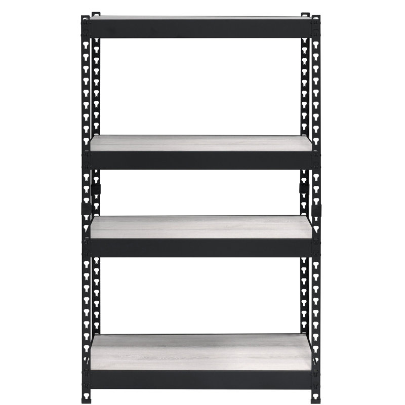 Bibliothèque en métal et bois 4 en noir naturel pour l'organisation de couloir rectangulaire avec salle d'étude de finition