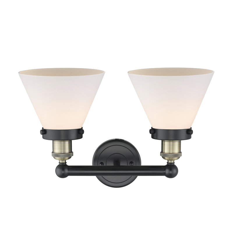 Éclairage pour meuble-lavabo à 2 lumières à intensité variable, Blanc mat, Laiton antique noir