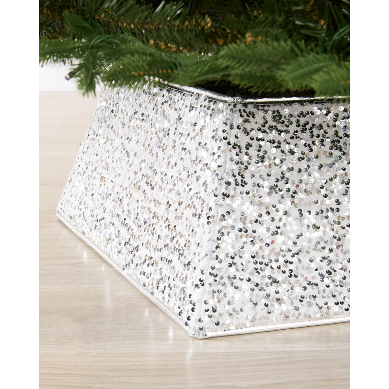 Silver Sequin Square Christmas Tree Collar, 36cm