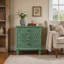 Table de chevet en bois sculpté avec 3 tiroirs, commode décorative en relief à volutes rétro, table de bout d'armoire de rangement pour le salon de la chambre à coucher, vert