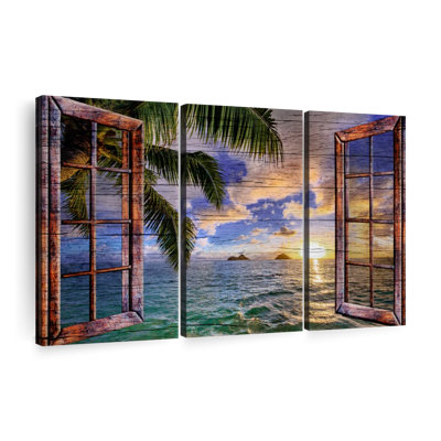 «Beach Sunsets And Sunrises», ensemble de 3 pièces sur châssis