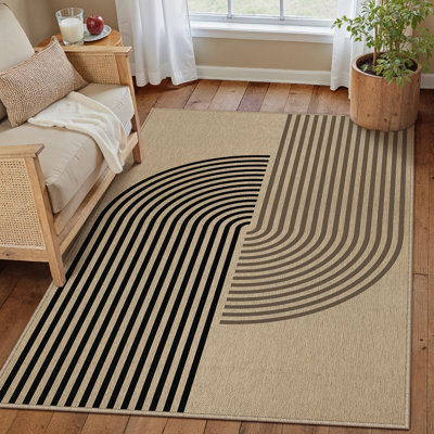 Linea Modern Geometric Faux Linen Area Rug