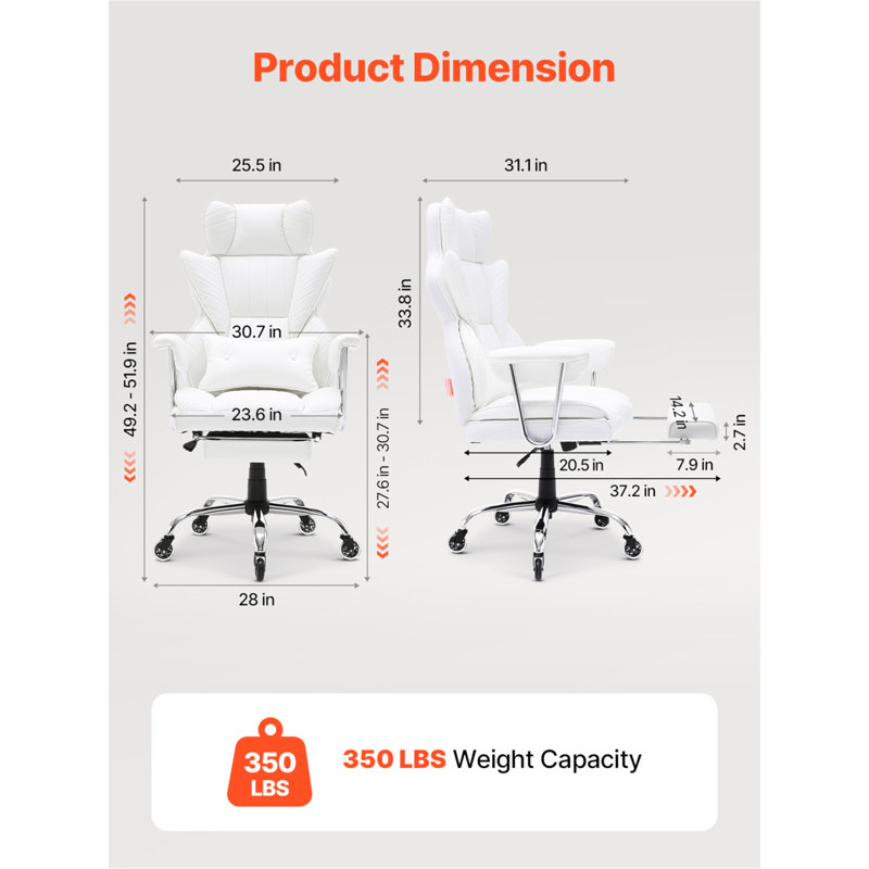 Chaise de bureau inclinable avec repose-pieds, chaise de bureau large en similicuir robuste, grandes et hautes chaises de bureau de direction avec support lombaire, roues en métal à base solide