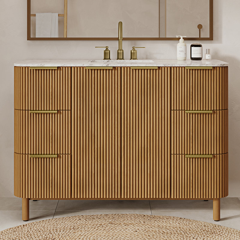 Nova 48" Marble Top Single Sink Vanity, Reeded Birch