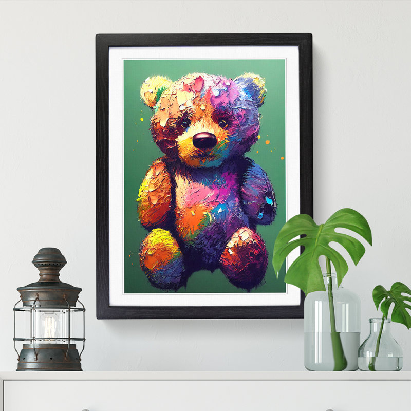 Colourful Teddy Bear Vol.1 - Single Picture Frame Print, Black Framed, 64cm H x 46cm W