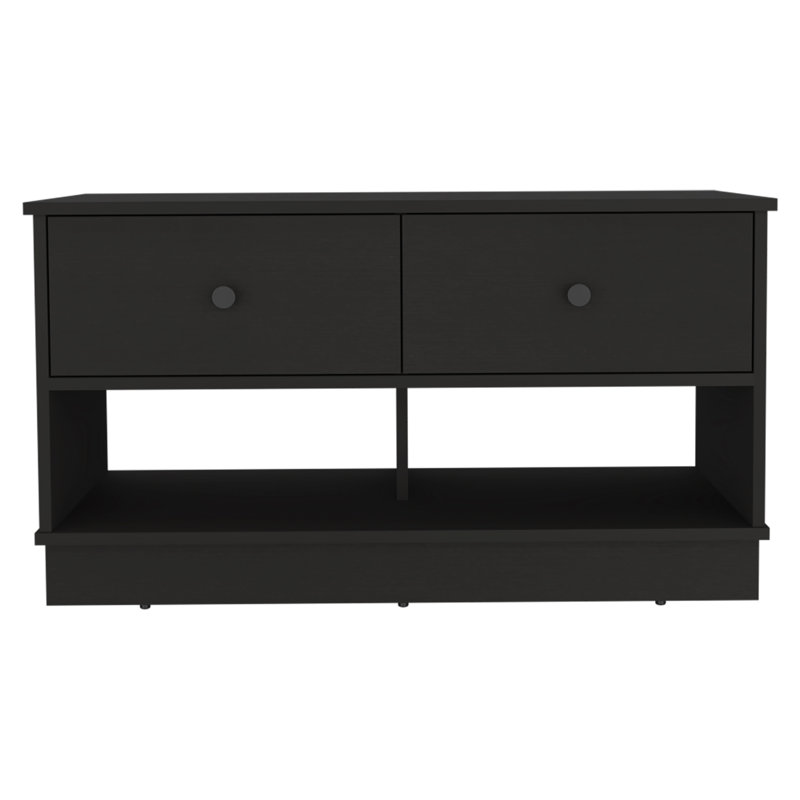 Hamilton Nightstand and Shoe Rack with Two Drawers and Two Open Shoe Storage, Black Wenge, Black Wenge
