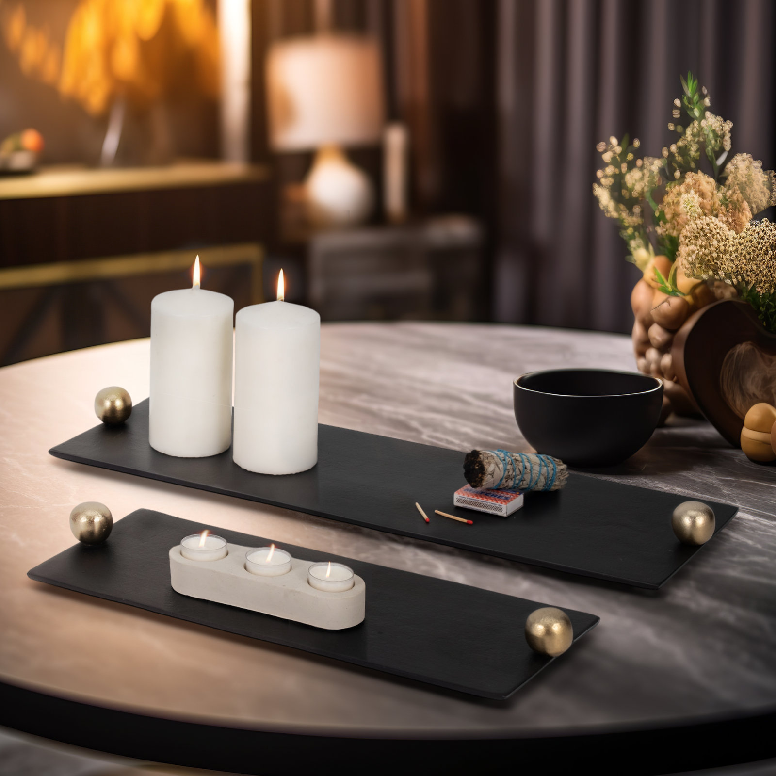 Sagebrook Home Adi Aluminum Flat Trays With Gold Knob Handles, Set of 2, Elegant 24/18 Inch Serving Platters, Ideal for Stylish Entertaining and Home Decor