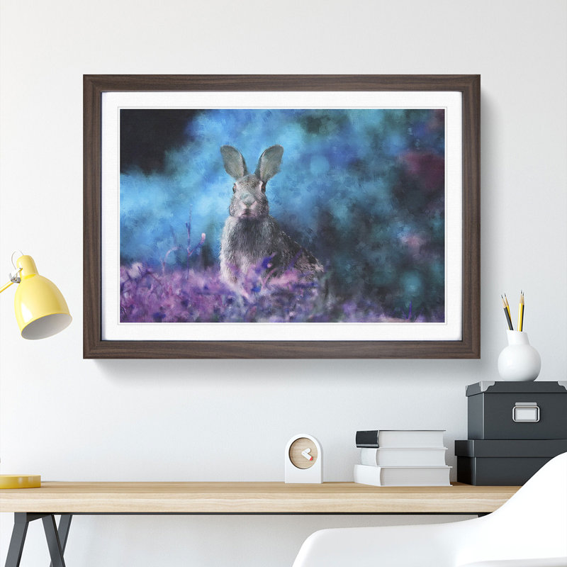 Curious Hare - Picture Frame Painting Print, 45cm H x 63cm W x 2cm D, Walnut Framed