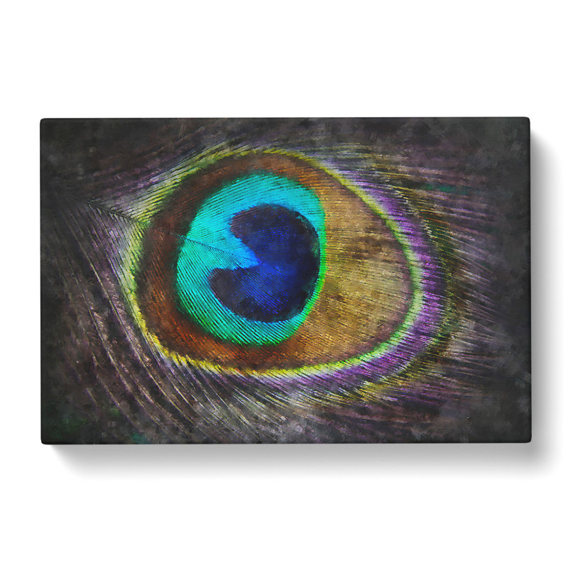 Delicate Peacock Feather Painting - Wrapped Canvas, 40cm H x 60cm W x 3cm D