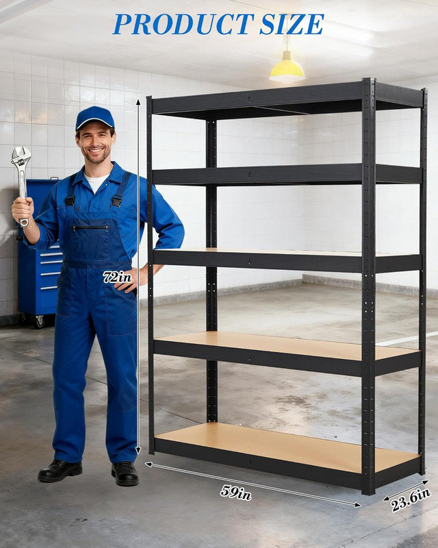 Étagères de rangement robustes de 72 po pour le garage, étagère en métal réglable à 5 niveaux avec capacité de 2 000 lb