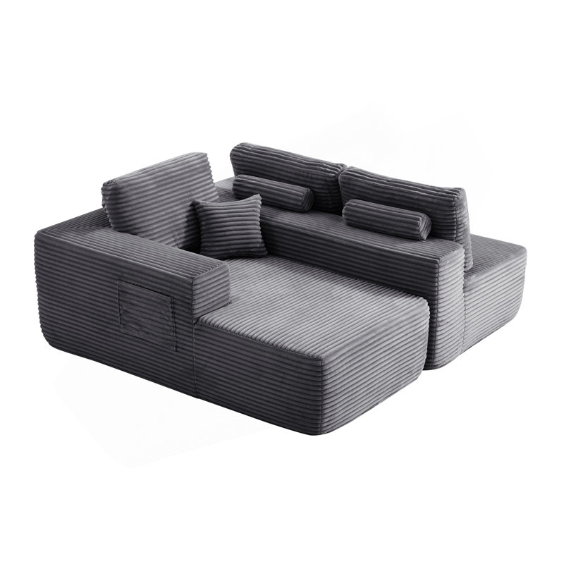 Canapé modulaire 104 po avec méridienne en forme de L et poches latérales, conception modulaire moderne, assise profonde, canapé rembourré pour le salon / chambre à coucher, sans assemblage requis (tissu moelleux), gris, orienté vers la gauche