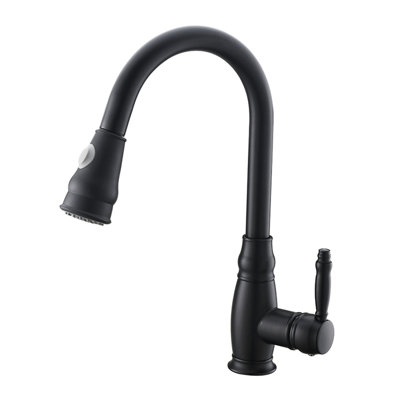 Black Kitchen Faucet With Pull Out - Brass Construction, Single Handle For Precise Water Control And Modern Look Pull-Down Temperature Flow Adjustment