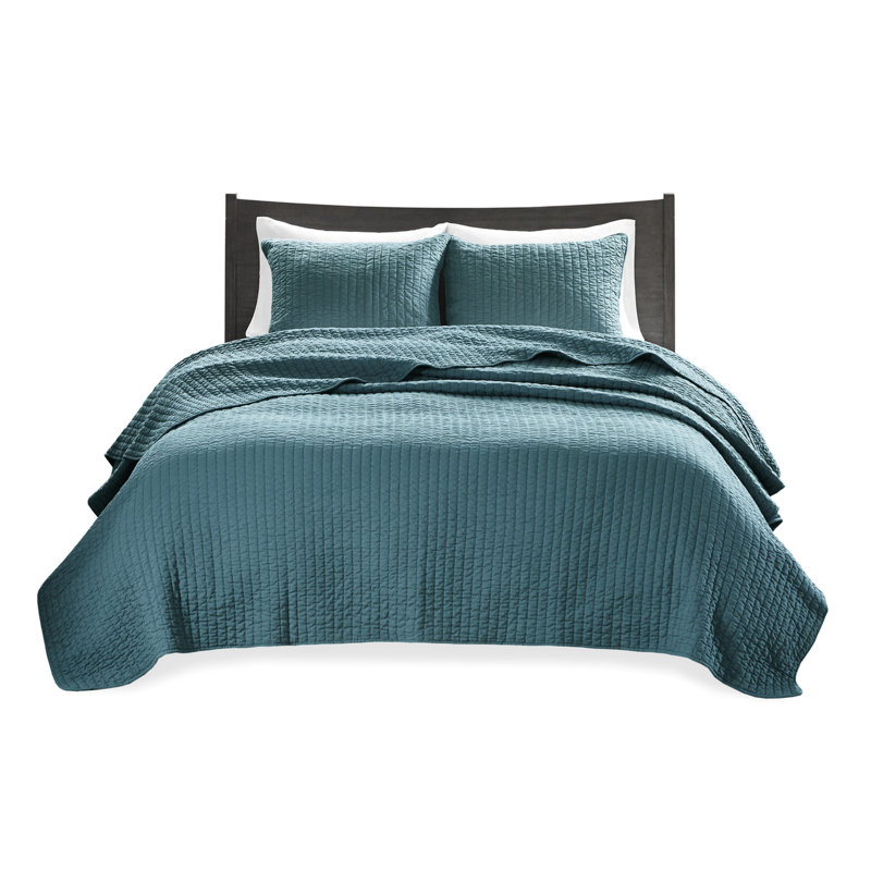 Courtepointe 2 pièces bleu sarcelle simple / simple TG - réversible, en microfibre, rembourrée de coton, pour une chambre à coucher élégante réversible à 10% d'autres fibres, nuit calme