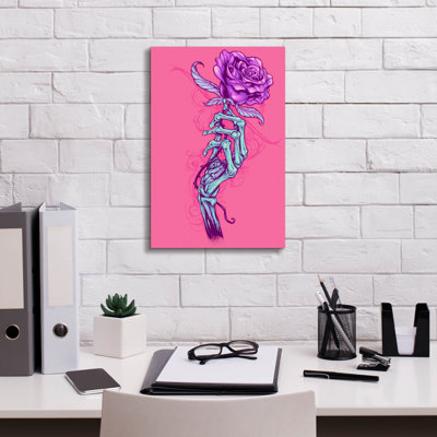 Bassirou squelette à la main avec rose sur toile