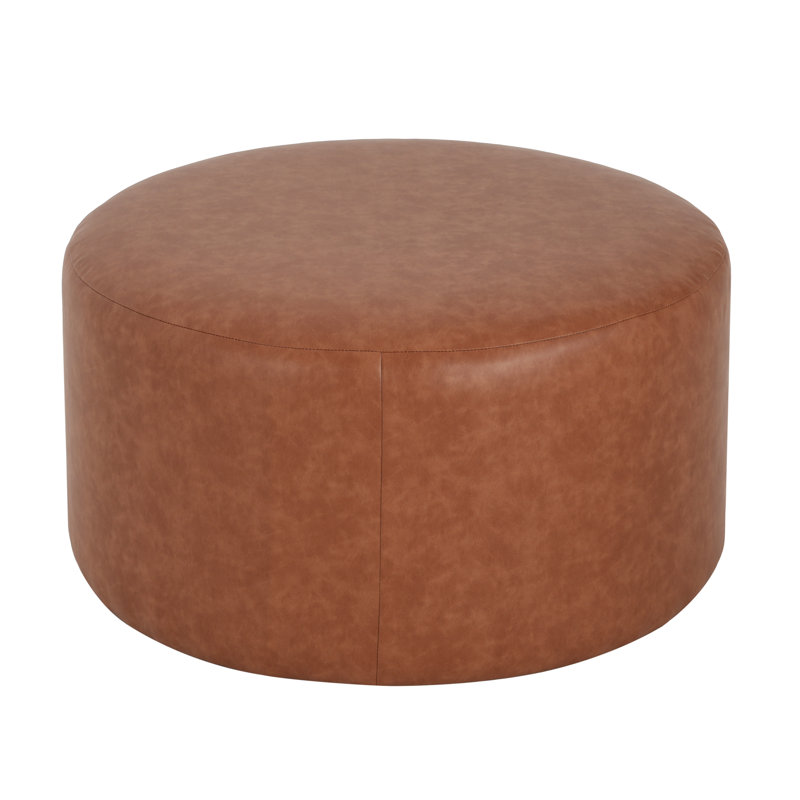 Upholstered Round Ottoman, Brown/Cognac