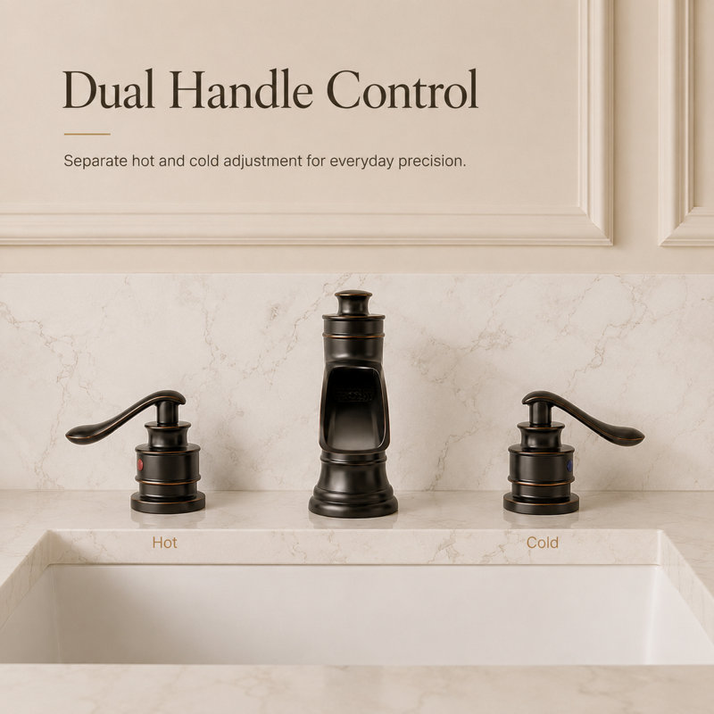 SoftStream Waterfall Oil-Rubbed Bronze Widespread 3-Hole, 2-Handle Bathroom Sink Faucet With Drain Assembly