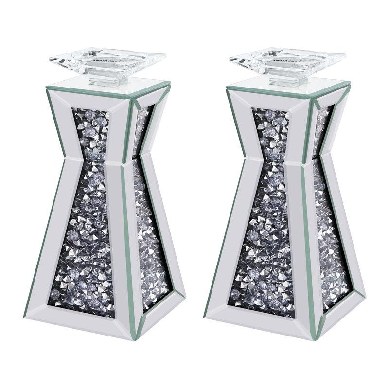 Bougeoir de table en miroir, H 13,5 po x l 5,4 po x P 5,4 po