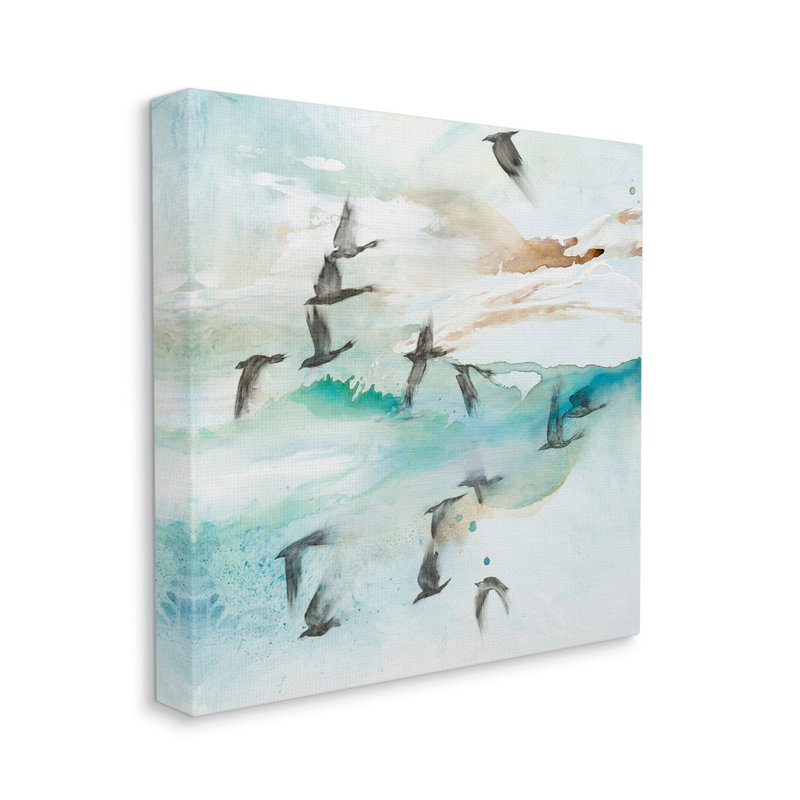 «Contemporary Bird Wings Flapping Speckled» par Tara Leaver - peinture sur toile tendue, H 36 po x l 36 po x P 1,5 po