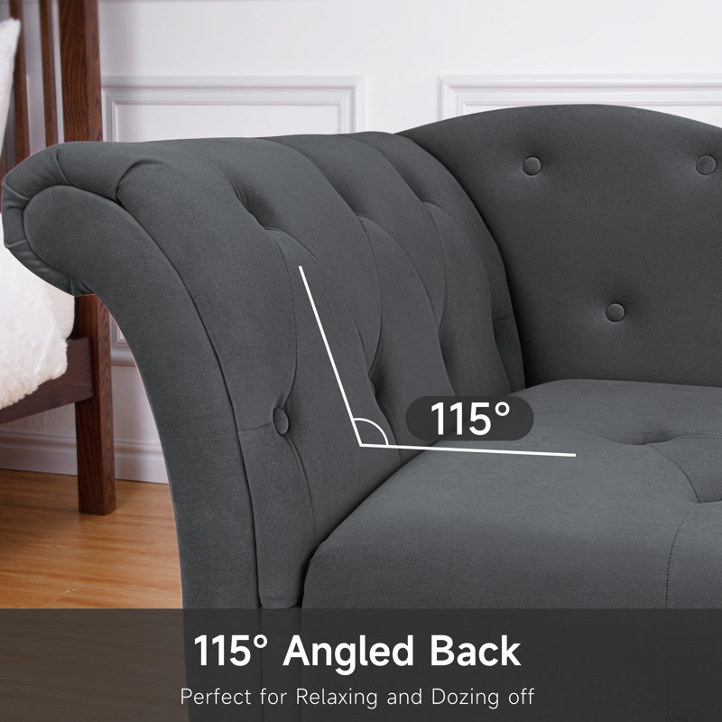 Velvet Upholstered Chaise Lounge With Rolled Arm, Upholstered Sofa Recliner Lounge Chair, Gris