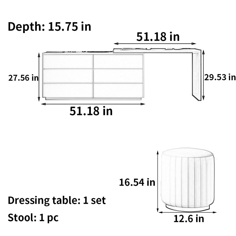 Style Makeup Table Storage Cabinet Set, Cream White