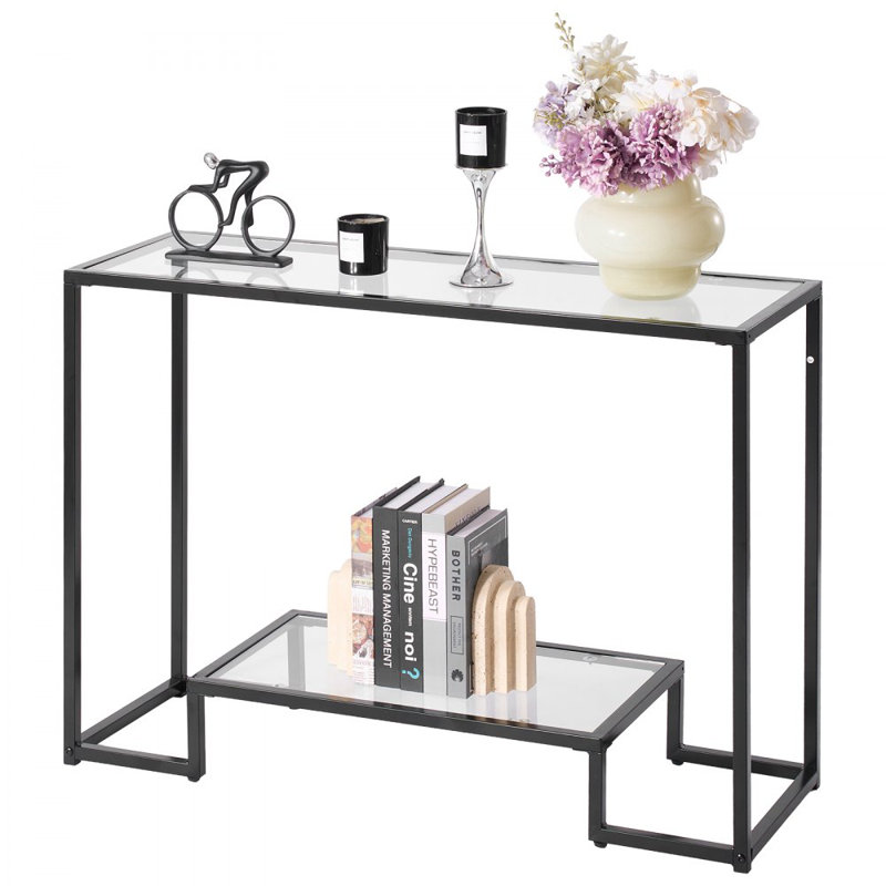 Glass Top Living Room Table Set, Black