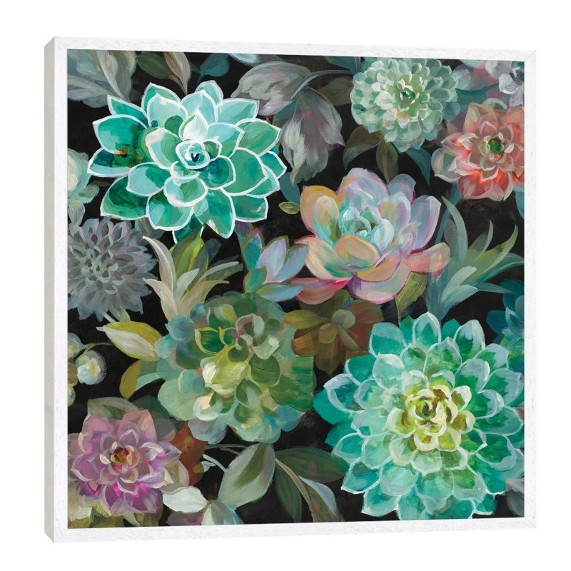 Floral Succulents by Danhui Nai - Floater Frame Print on Canvas, White Framed, 93.98 cm H x 93.98 cm W