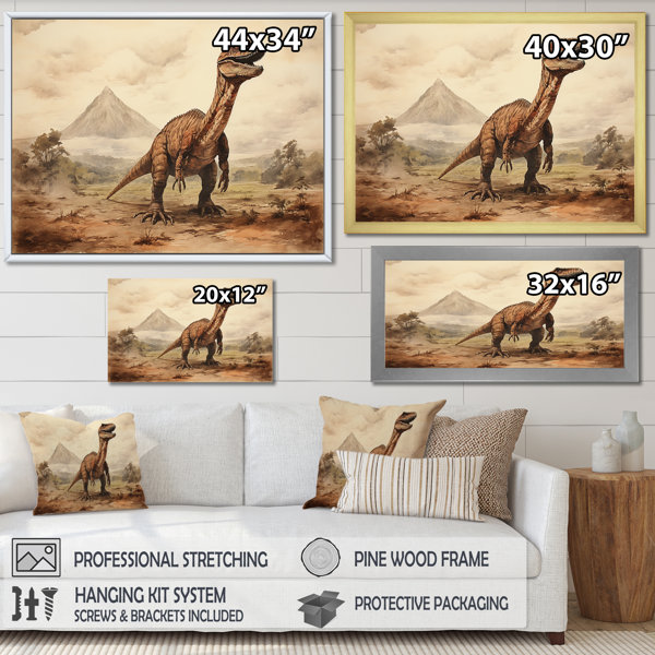 Trinx Vintage Jurassic Dinosaur Landscape I - Dinosaurwall Art | Wayfair