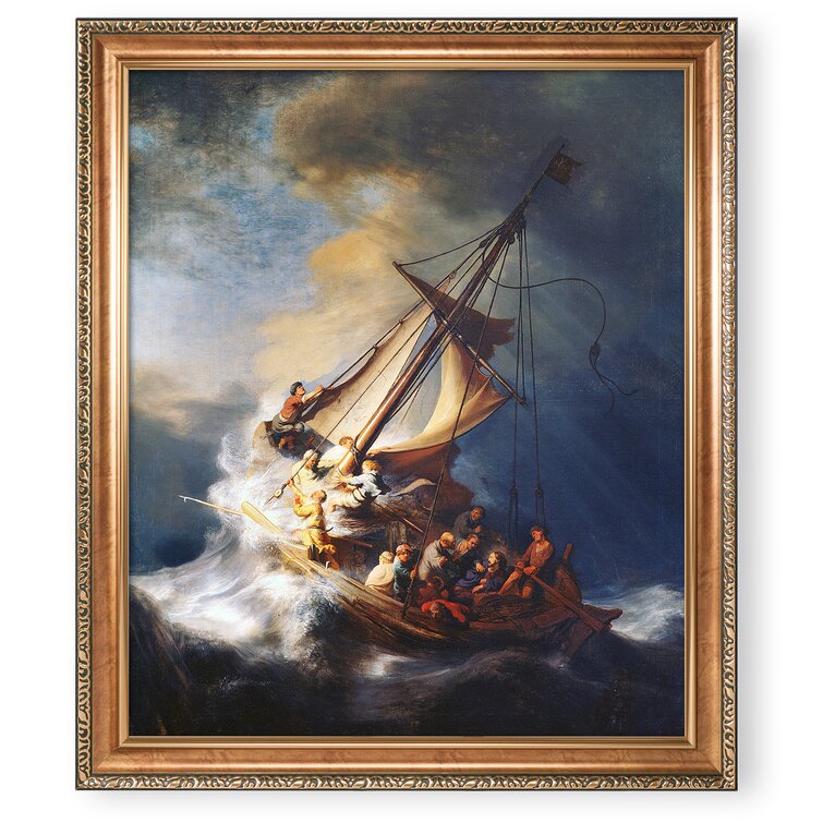 Old Fishing Boat In A Storm L B With Decorative Ornate Printed Frame. Bath  Towel