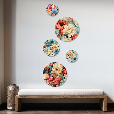 Groton - Floral Floral Round Wall Art Set Of 5