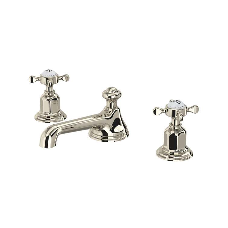 Leg Bridge Kitchen Faucet with Handspray and Metal Cross Handles Works Only in CA VT: Satin - 1