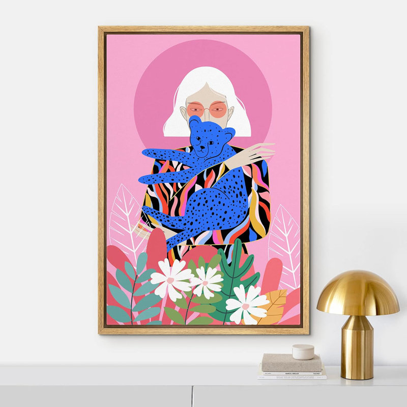 Adolescente lumineuse, fleurs de la jungle, guépard, adolescentes, animaux lumineux, œuvre d'art moderne, coloré, Naturel
