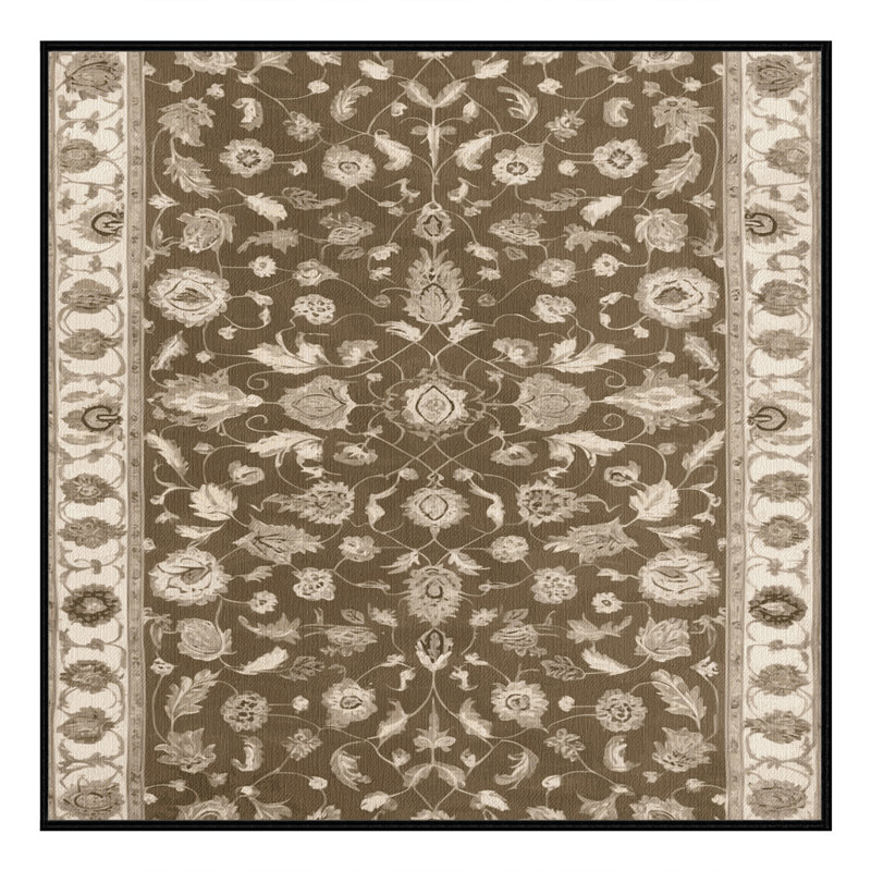 Tapis brun Tabriz lavable à la machine, Carré 5 pi