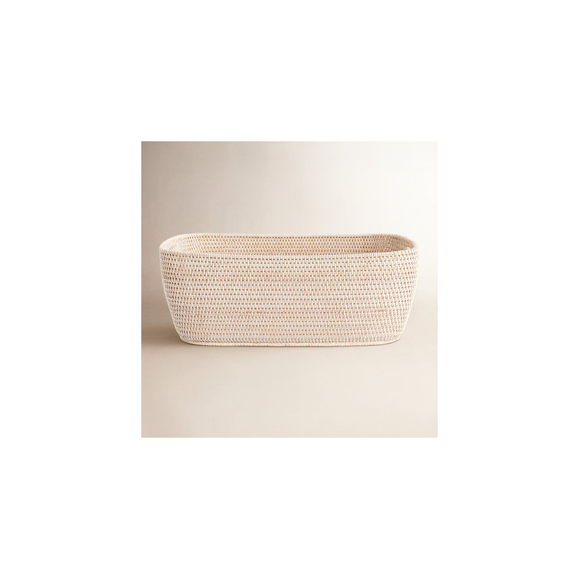 Handmade Coastal Decorative Basket 1, White Wash, 9" H x 26" W x 20" D