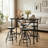Industrial Bar Table And 4 Stools Set, Solid Pine Wood With Black Walnut Finish, Fixed Height Bar Height Table With Adjustable Stools For Kitchen, Dining Room, Home Bar & Cafe-1852049214