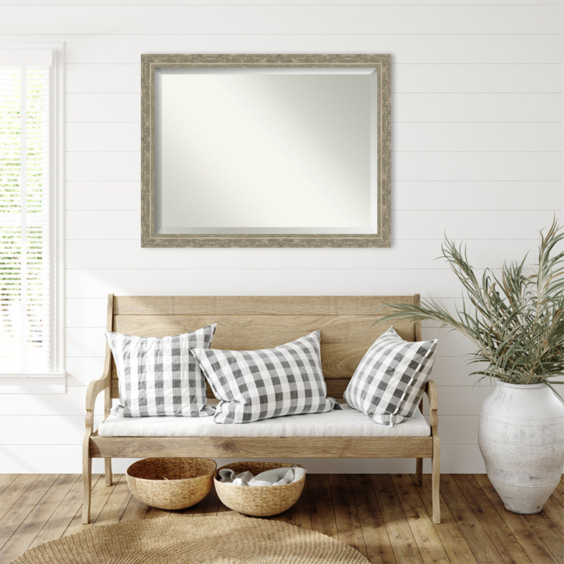 Filigree Beveled Framed Wall Mirror, Silver, 34.5" x 44.5"