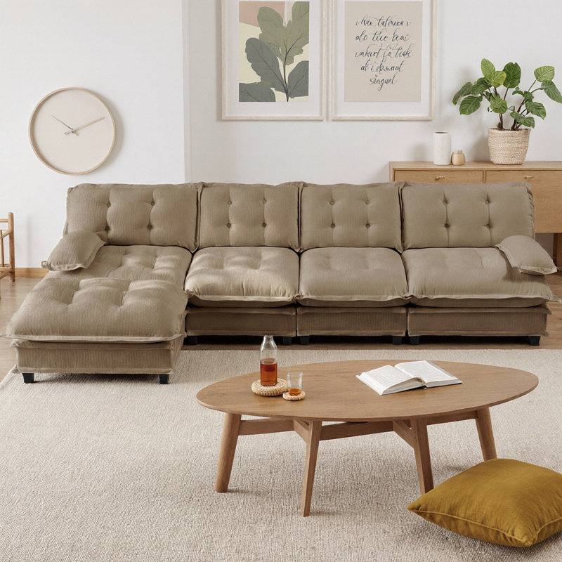 Canapé modulaire en forme de L de 138 po avec repose-pieds modulaire en L chenille, canapé modulaire en tissu chenille à 4 sièges profonds, canapé confortable à 4 sièges en treillis pour salon, chambre à coucher et appartement