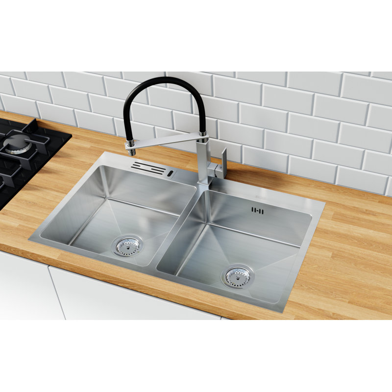 Belfry Kitchen Murphy 500mm W Double Bowl Stainless Steel Kitchen Sink with 1 Faucet Hole