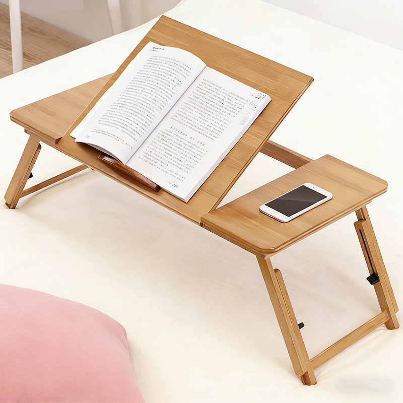 Table de bureau pour ordinateur portable réglable en bambou - pliable, poste de travail portatif pour lit ou canapé - 4 angles d'inclinaison, réglable en hauteur, idéal pour lire, écrire, manger ou travailler - pieds pliables