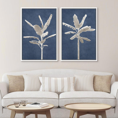 Minimalist Leaves " White Palm Leaf Collage Floral Botanical Modern Rustic Relax Calm Multicolor " 2 - Pieces