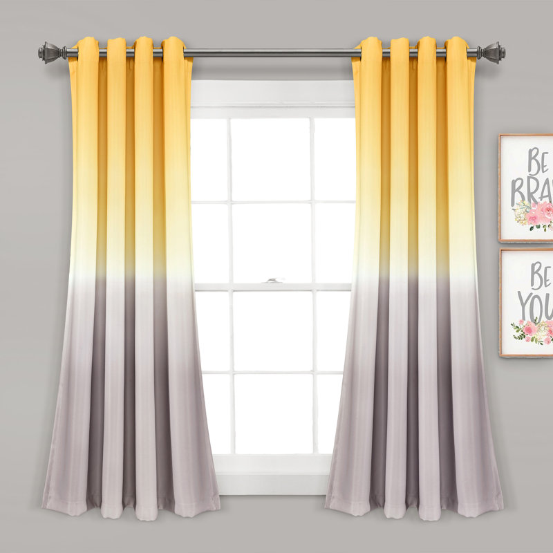 Umbre Fiesta Room Darkening Curtain Pair, Yellow/Gray,  63" H x 52" W