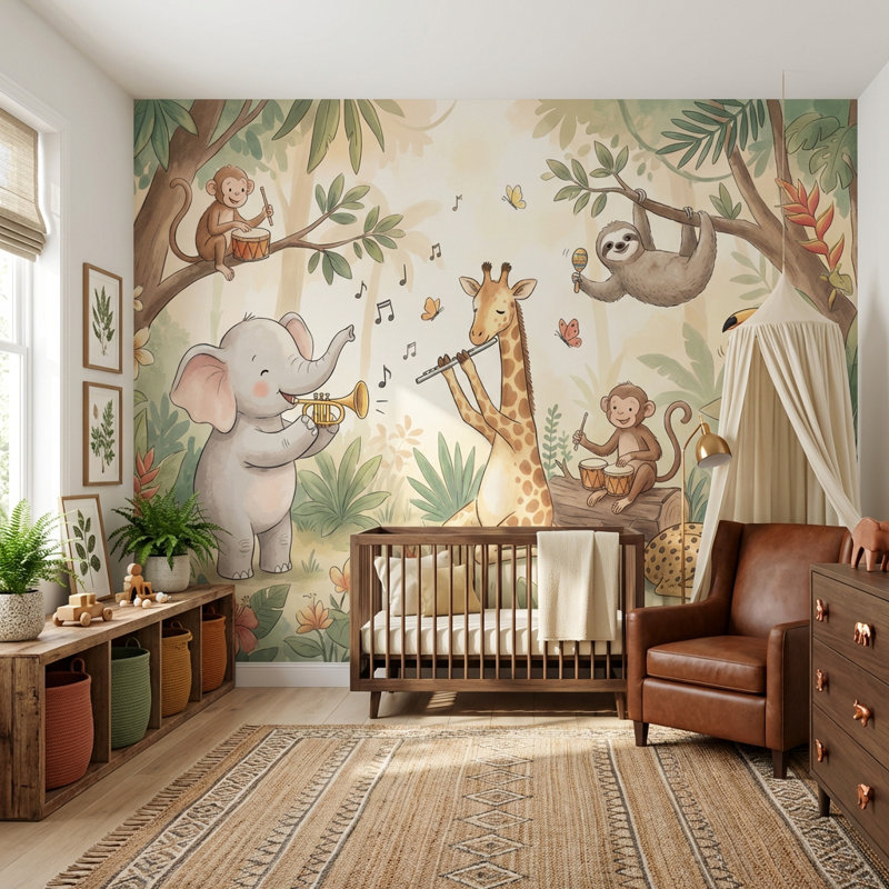 Papier peint nature animaux de la jungle, 140" x 108", Peler et coller