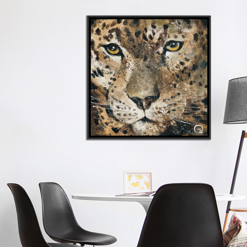 «Leopard», impression sur toile, H 18 po x l 18 po x P 1,5 po, Toile avec cadre noir, Pas de tapis