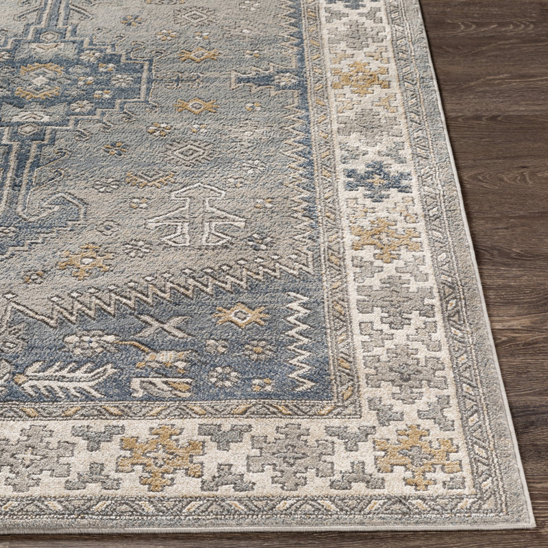 Tapis oriental gris / denim, Rectangle 5 pi 3 po x 7 pi 3 po