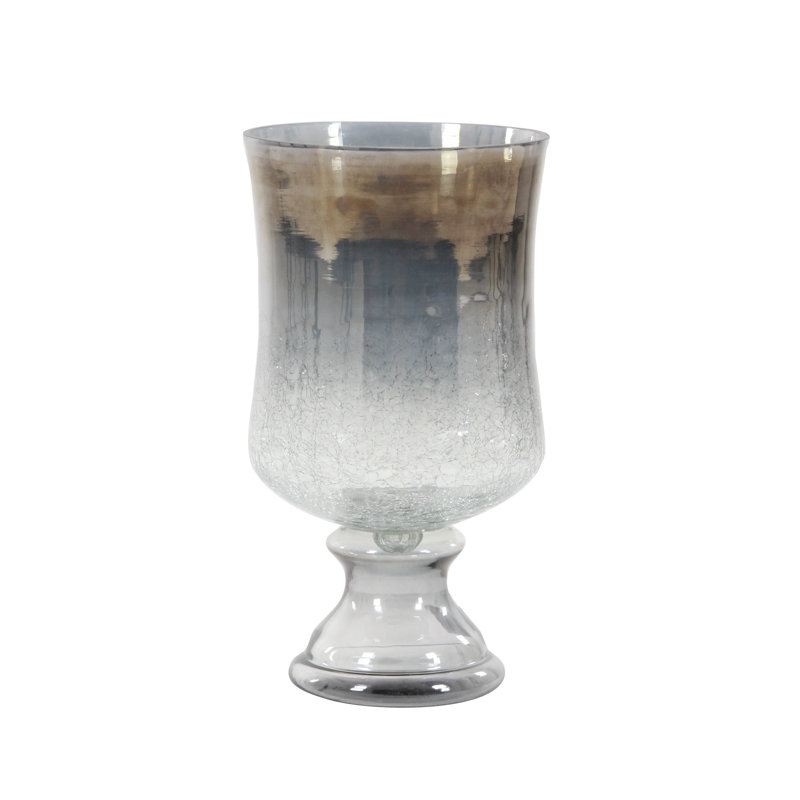 Glass Handmade Turned Style Pillar Hurricane Lamp with Smoked Glass Finish, Bronze/Clear