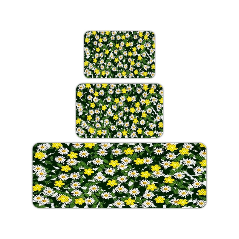 Ensemble de 3 tapis de cuisine à motif de feuilles vertes