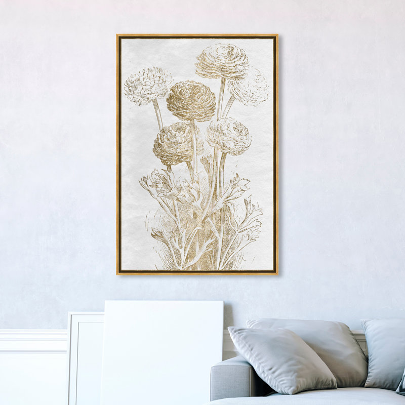 Dahlia et jonquille, croquis de bordure - impression, Encadrement doré, H 30 po x l 20 po